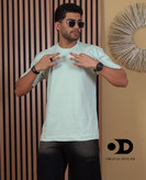 تیشرت بیسیک آستین سه ربع پارچه پنبه ماکان گرم بالا رنگ سبز پاستیلی