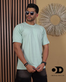 تیشرت بیسیک آستین سه ربع پارچه پنبه ماکان گرم بالا رنگ سبز پاستیلی