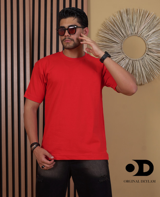 تیشرت بیسیک آستین سه ربع پارچه پنبه ماکان گرم بالا قرمز