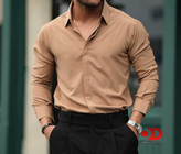 پیراهن مردانه رنگ بژ پارچه ساتن کش اعلا