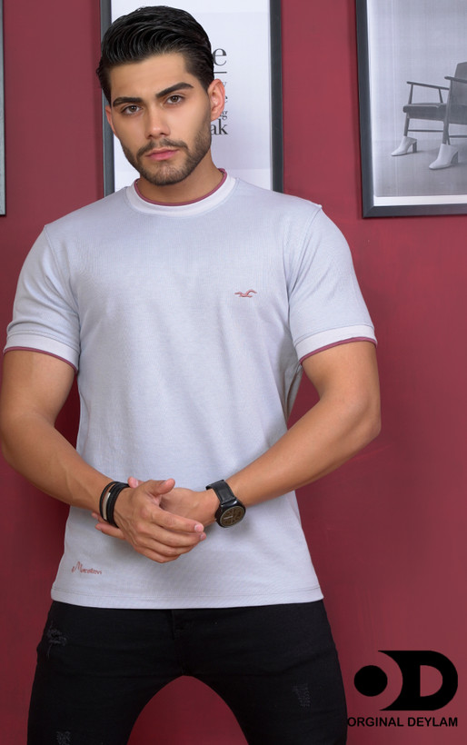 تیشرت مردانه طوسی پارچه نخ پنبه