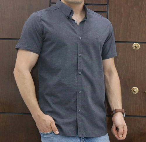 پیراهن آستین کوتاه نوک مدادی پارچه شانلی پنبه