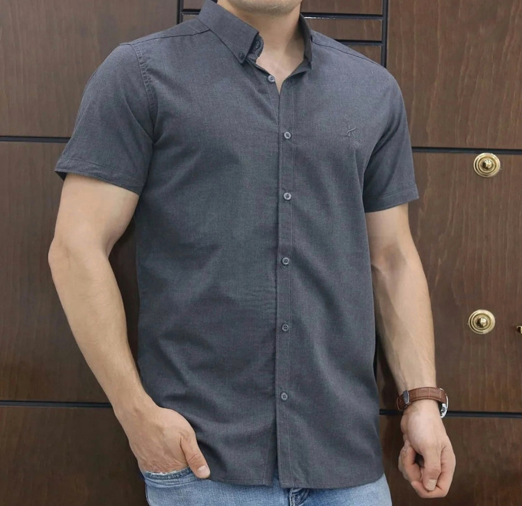 پیراهن آستین کوتاه نوک مدادی پارچه شانلی پنبه