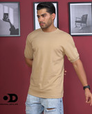 تیشرت بیسیک ساده مردانه کرمی دیور پنبه ماکان نیمه لش ـگرماژ بالا