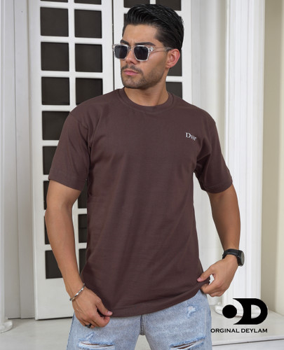 تیشرت بیسیک ساده مردانه قهوه ای سوخته پنبه ماکان نیمه لش ـگرماژ بالا