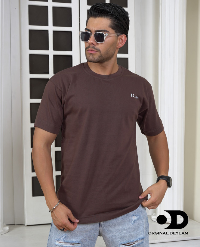 تیشرت بیسیک ساده مردانه قهوه ای سوخته پنبه ماکان نیمه لش ـگرماژ بالا