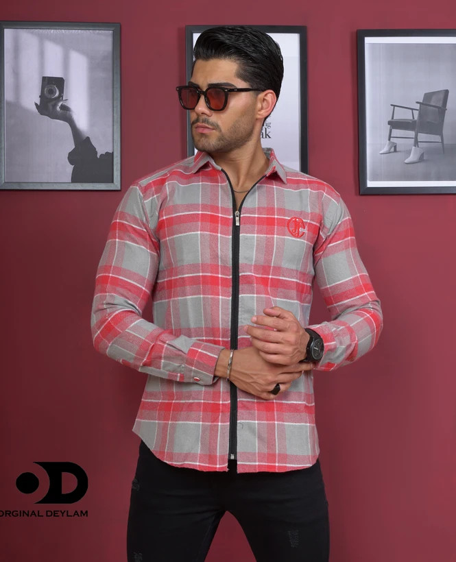 پیراهن زیپی پشمی چهارخانه مردانه کد ۱۴۵۵