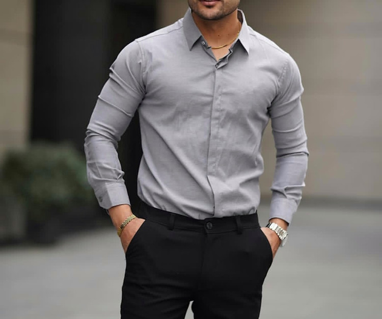 پیراهن مردانه ساتن کش طوسی فیلی جذاب | استایل اسپرت خفن