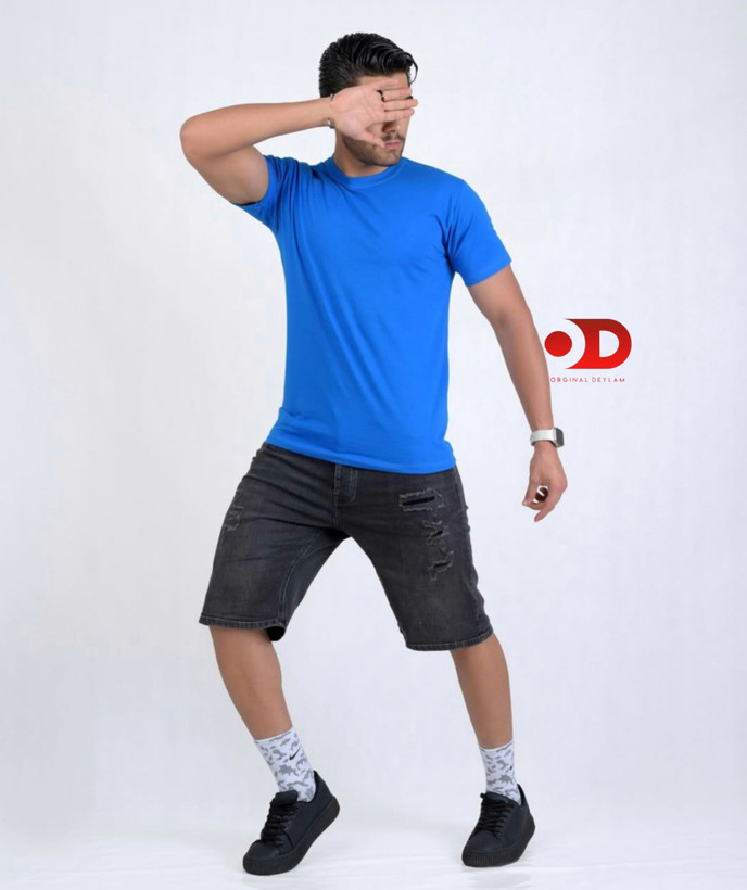 تیشرت بیسیک ساده مردانه آبی ایتالیایی جذاب نخ ۲۸ اعلا | اسلیم فیت