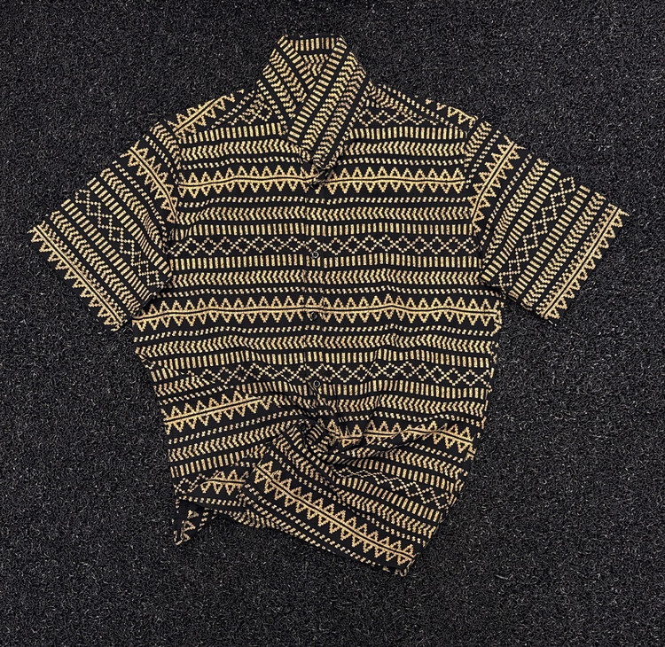 پیراهن کنفی پارچه کنف طبیعی 🎨 طرح هندسی اصیل - اتنیک مردانه