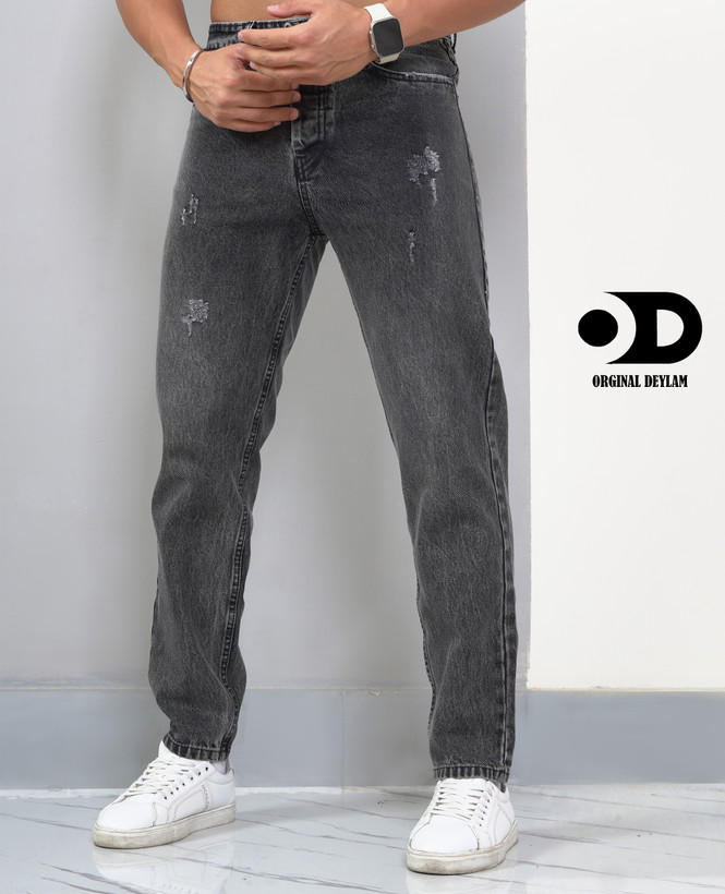 شلوار بوی فرند ذغالی مردانه پارچه جین کجراه اعلا کد RS2