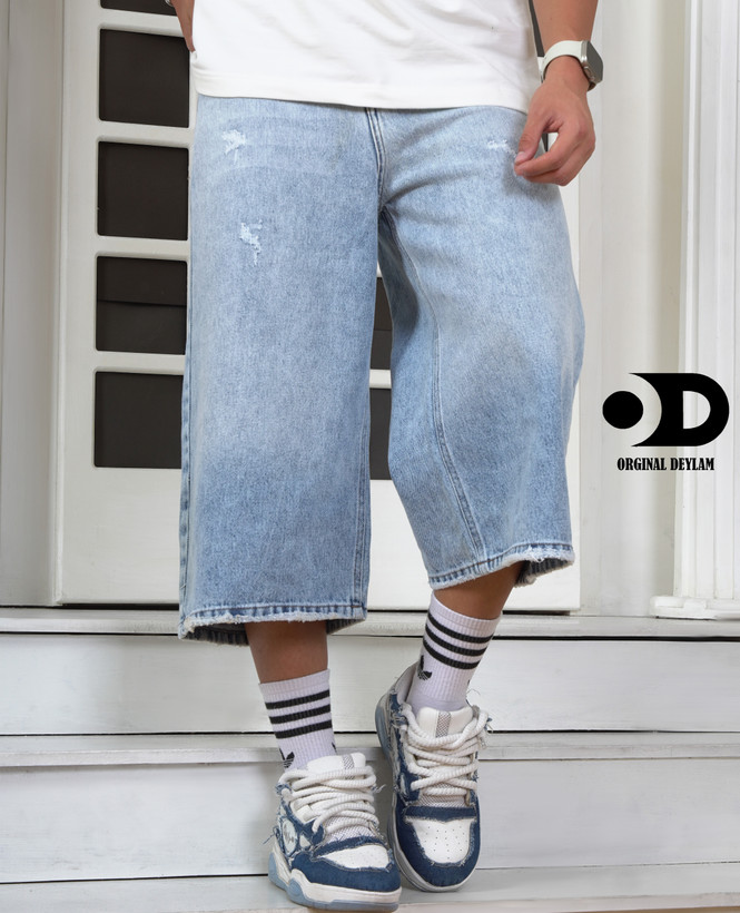 شلوارک جین بلند مردانه یخی | کیفیت عالی مدرن و جدید ۲۰۲۵