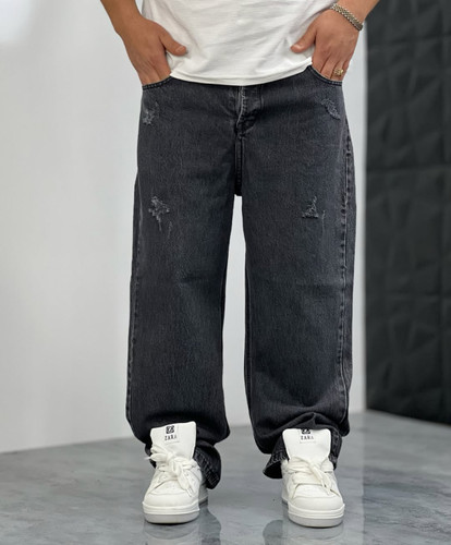 شلوار نیم بگ ذغالی مردانه پارچه جین کجراه پنبه کد ۱۵۶۶