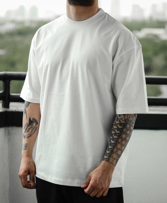 تیشرت سفید مردانه استایل لش باکسی | پارچه ماکان گرم بالا بسیار جذاب