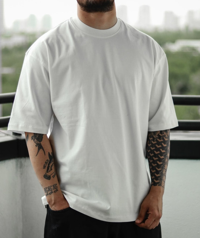 تیشرت سفید مردانه استایل لش باکسی | پارچه ماکان گرم بالا بسیار جذاب