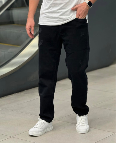 شلوار بوی فرند مشکی مردانه پارچه جین کجراه سنگشور| کد ۴۹۶