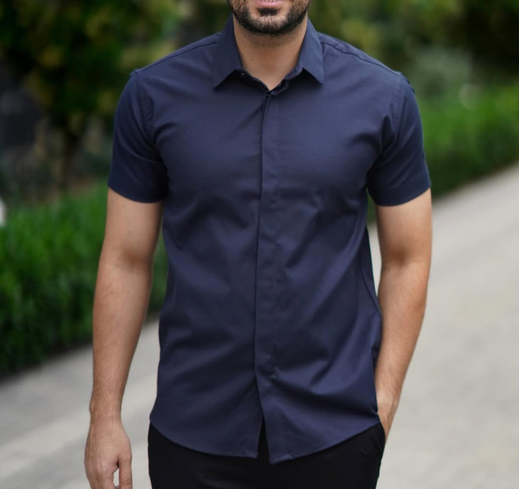 پیراهن آستین کوتاه سرمه ای مردانه