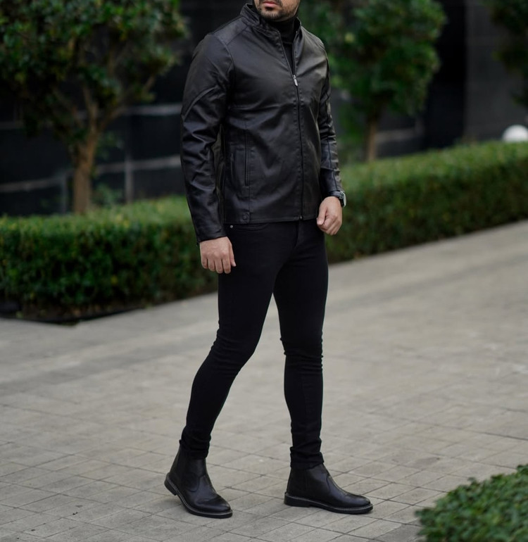 High quality men's leather jacket / excellent quality slim fit sports cap