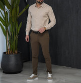 پیراهن آستین بلند موکا |کرمی مردانه پارچه ساتن کش شبرو پنبه | کپ اسلیم فیت