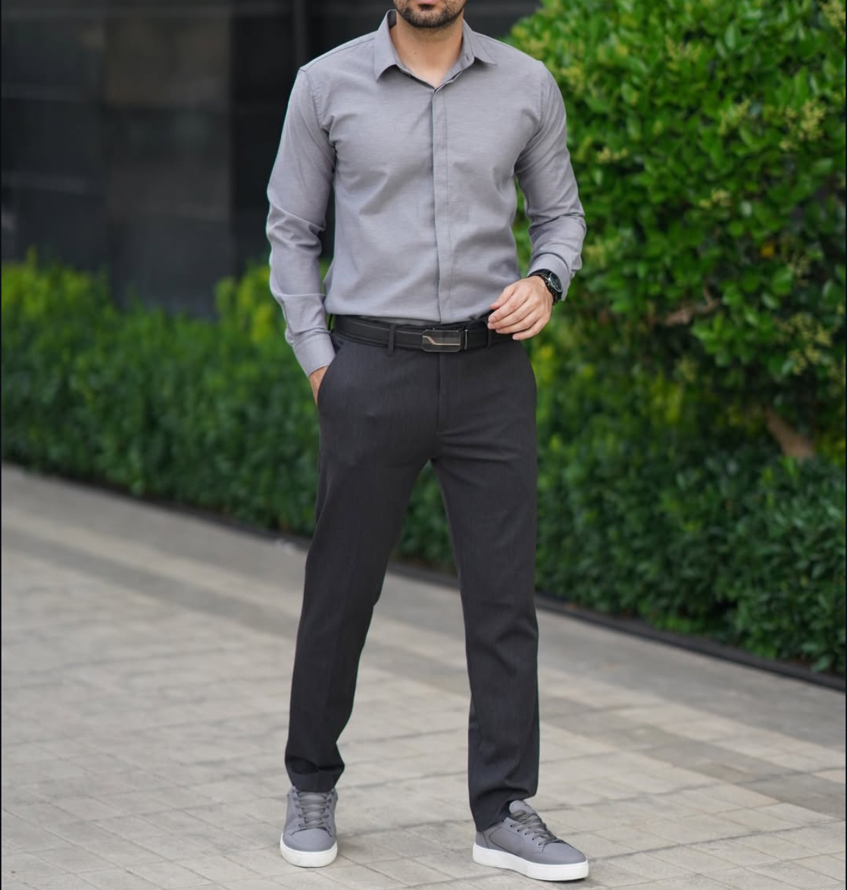 پیراهن خاکستری مردانه