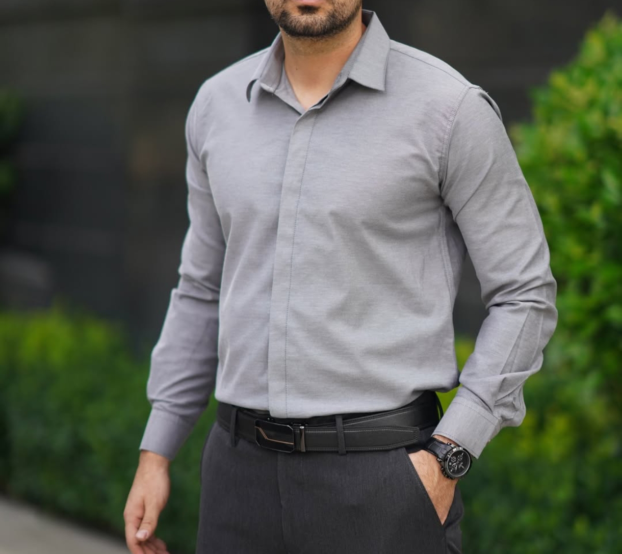 پیراهن خاکستری مردانه کد 5864