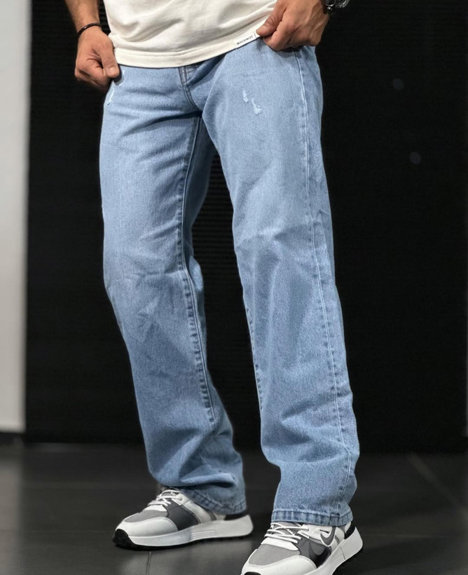 شلوار نیم بگ آبی یخی مردانه کد b138