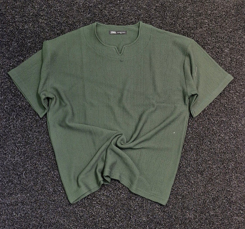 🌿 تیشرت یقه کوبایی مردانه سبز خاکی