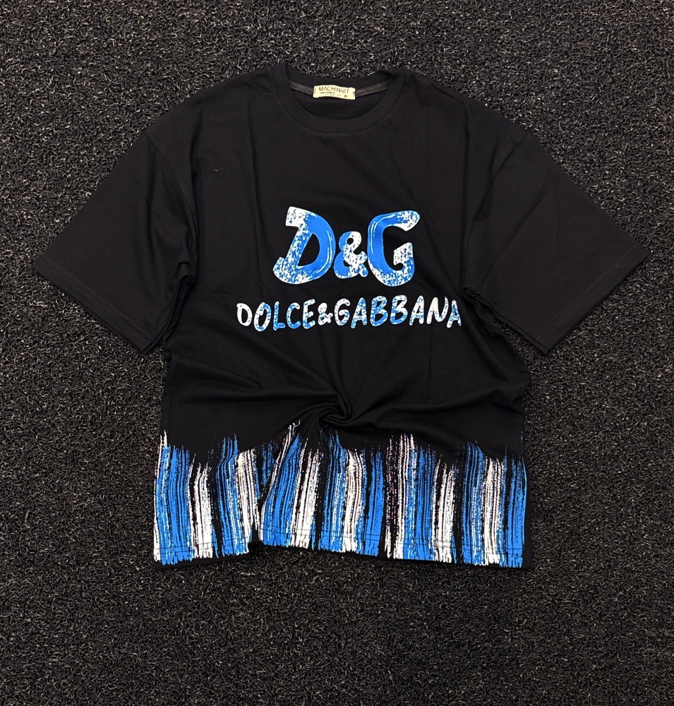 تیشرت مردانه مشکی D&G طرح فرینج آبی
