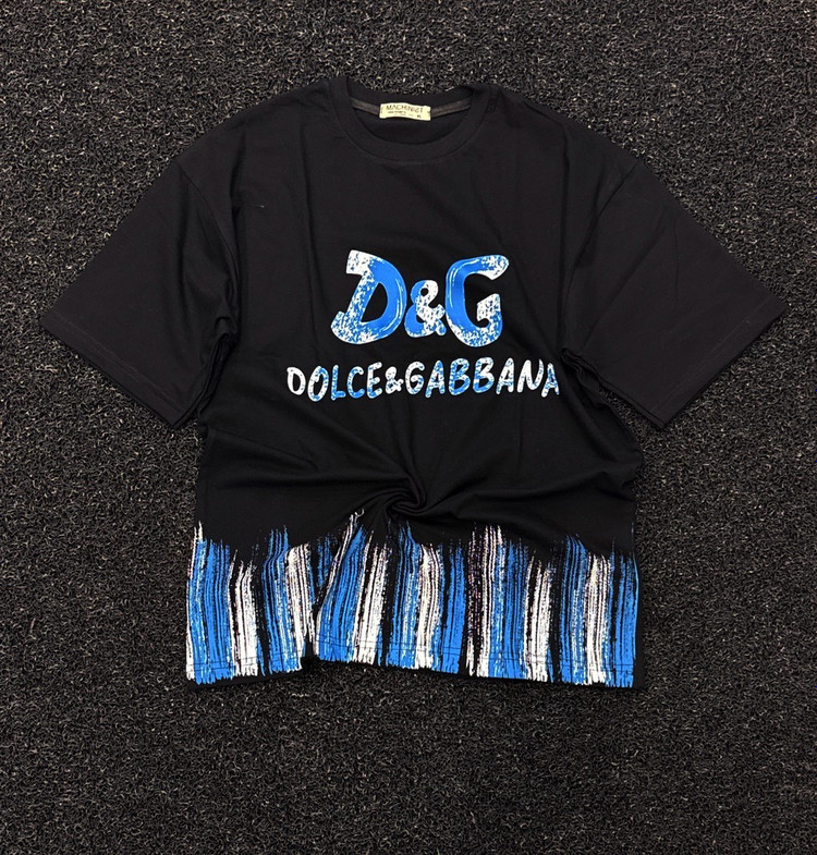 تیشرت مردانه مشکی D&G طرح فرینج آبی