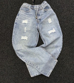 شلوار جین مردانه نیم بگ با رنگ یخی آبی روشن و کش پشت کمر