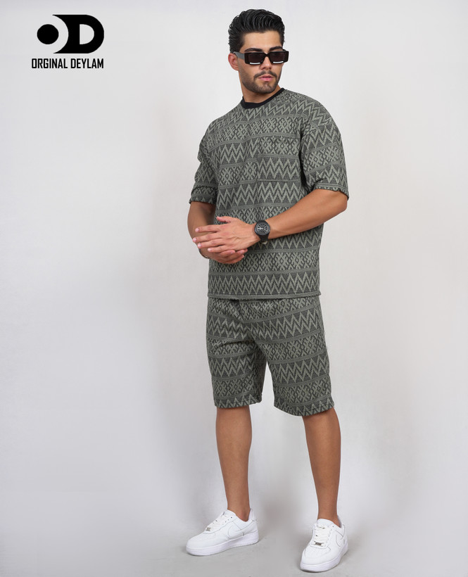 ست تیشرت و شلوارک مردانه طرح اتنیک | پارچه کنفی گرم بالا