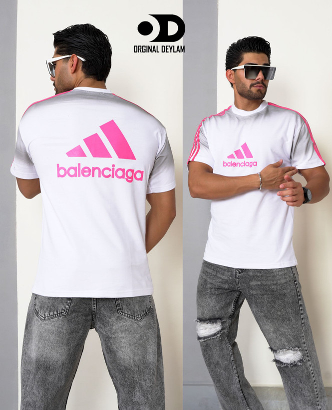 تیشرت Balenciaga x Adidas رنگ سفید صورتی، همکاری دو غول صنعت مد و ورزش