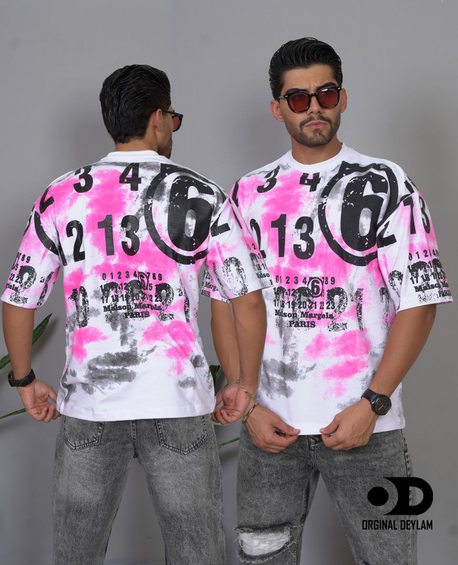 تیشرت Maison Margiela با طراحی منحصربفرد Tie-Dye سفید صورتی