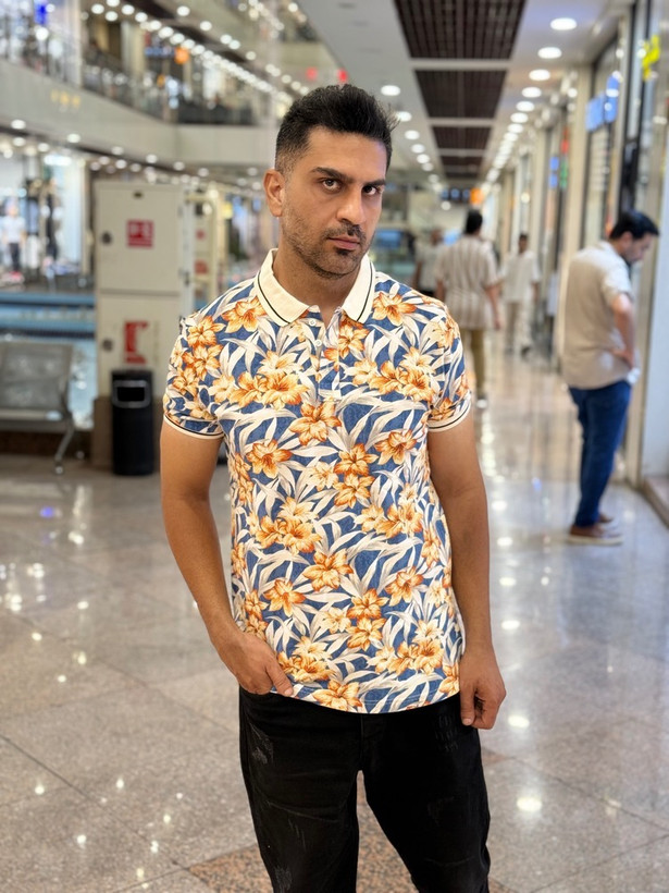 پولوشرت هاوایی گلدار جودون پریمیوم رنگ کرم