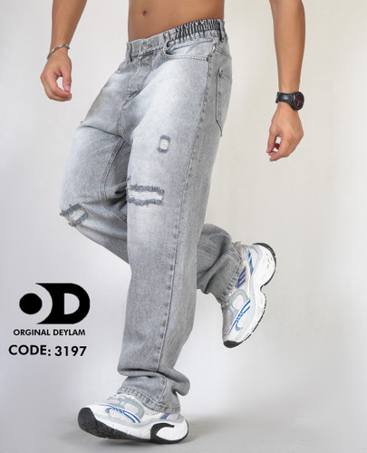 شلوار بگ طوسی کمر کش مردانه با رنگ و زاپ خاص | قد ۱۱۰ سانت کد 3197