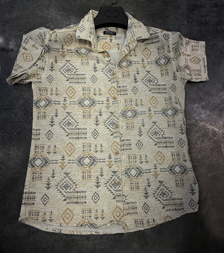 هنر ایرانی - پیراهن لینن کنفی طرح اتنیک | پارچه تابستانی | رنگ کرم طبیعی