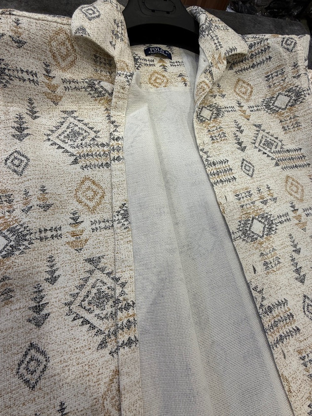 پیراهن لینن کنفی طرح اتنیک | پارچه تابستانی | رنگ کرم طبیعی