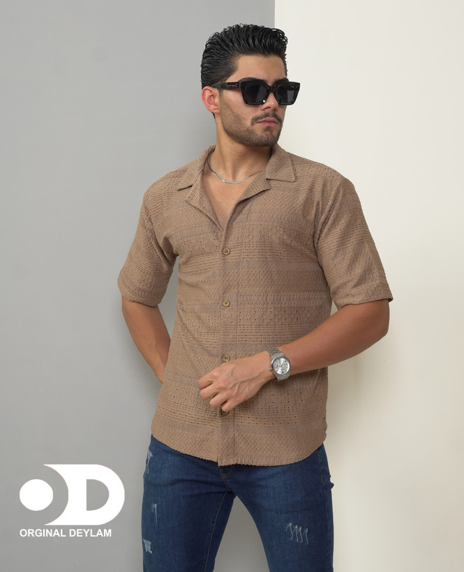 پیراهن یقه انگلیسی لش موکا قهوه ای با پارچه و بافت فوقالعاده شیک