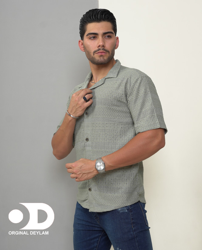 پیراهن یقه انگلیسی لش سبز سدری با پارچه و بافت فوقالعاده شیک