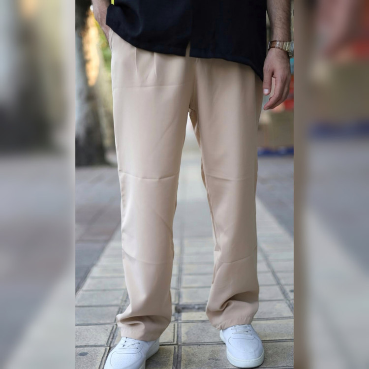 شلوار بگ پارچه مازراتی مردانه رنگ کرم پاستیلی با بهترین کیفیت|قد ۱۱۰ سانت