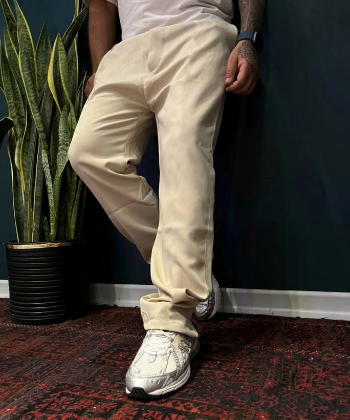 شلوار مازراتی کرم مردانه | استایل فول بگ با قد ۱۱۰ سانت