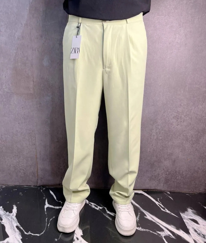 شلوار نیم بگ پارچه ای مردانه سبز مغز پسته لی پلیسه دار