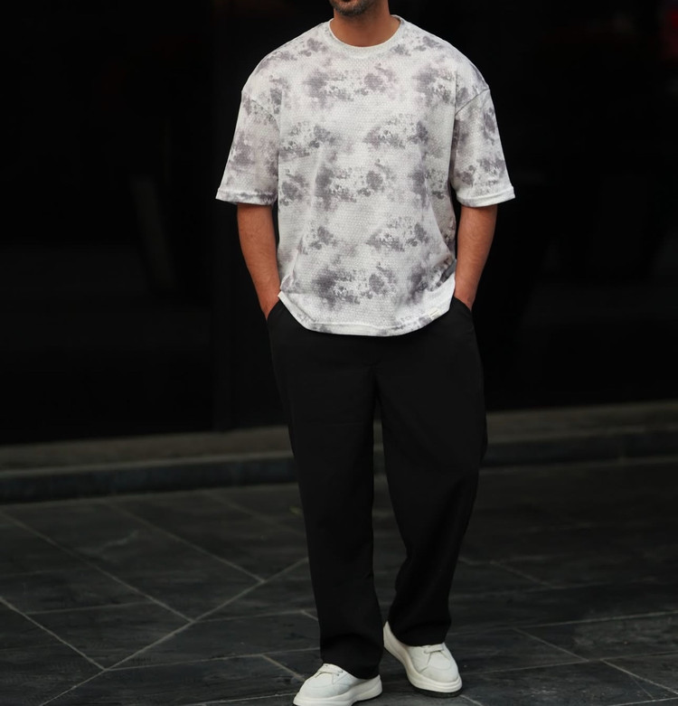 شلوار نیم بگ پارچه مازراتی مردانه مشکی پلیسه دار