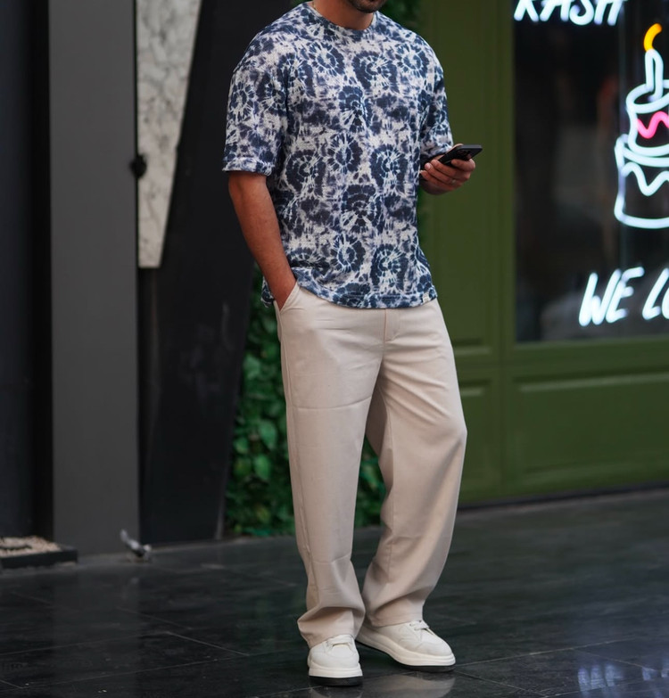 شلوار لینن رنگ کرم شیک فول بگ مردانه | کیفیت استثنایی قد ۱۱۰ سانت