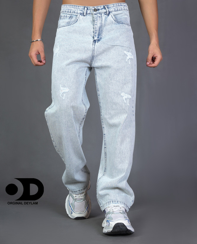 شلوار فول بگ مردانه یخی برفی زاپ سطحی ناخنی | پارچه پر پنبه کجراه کد ASR63