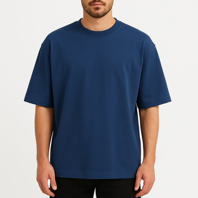 تیشرت بیسیک آبی کلاسیک مردانه | استایل لش باکسی پارچه ماکان