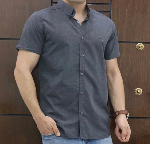 پیراهن آستین کوتاه نوک مدادی پارچه آکسفورد