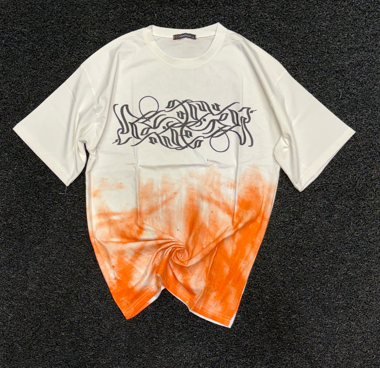 تیشرت سفید پیسوله ای طرح خار نارنجی تای دای