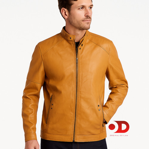 کت چرم مردانه عسلی فوق العاده جذاب و با کیفیت با بهترین قیمت