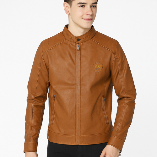 کاپشن چرم پسرانه عسلی سایز S و M | مناس برای نوجوان